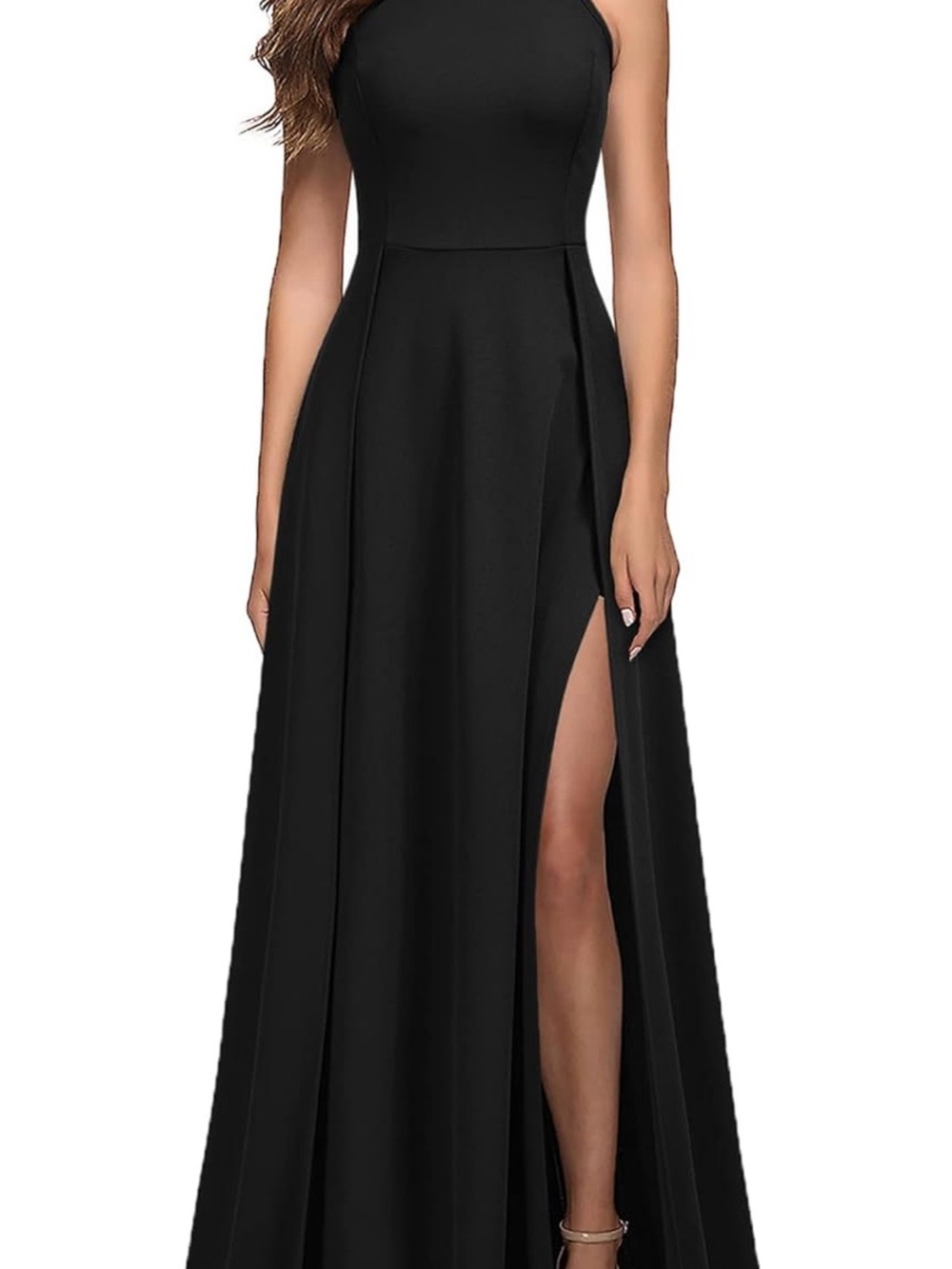 MUSHARE Black Halter Neck Slit Maxi Dress Size L